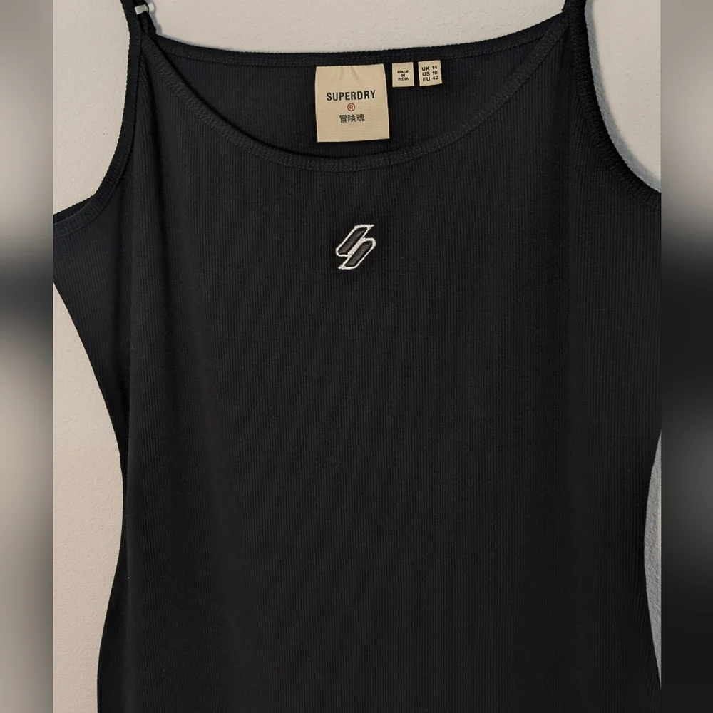 Superdry Code Essential Strappy Mini Slim Fit Tank Dress Bodycon Black Sz 10 EUC - Picture 6 of 16